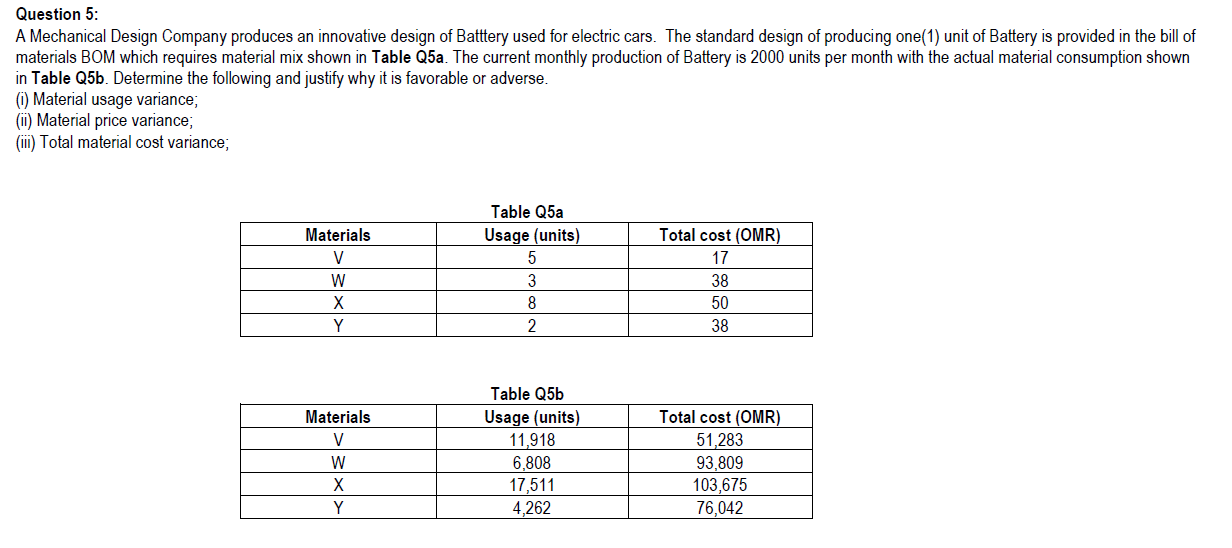Question 5: A Mechanical Design Company produces
