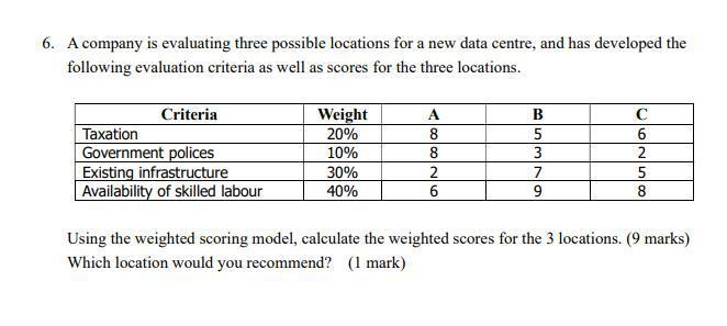 6. A company is evaluating three possible