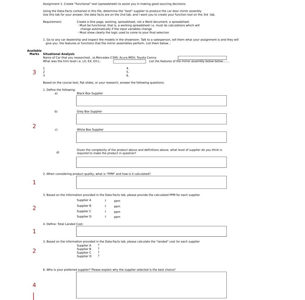 create s functional sheet (criteria for each