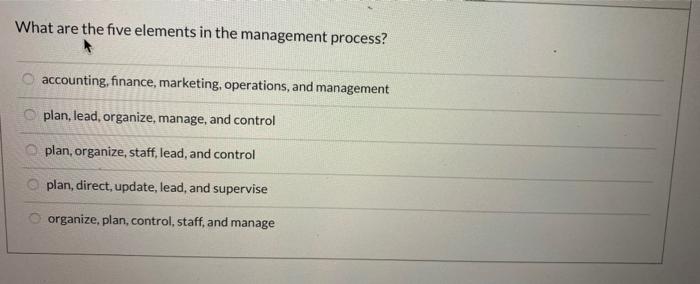 What are the five elements in the management