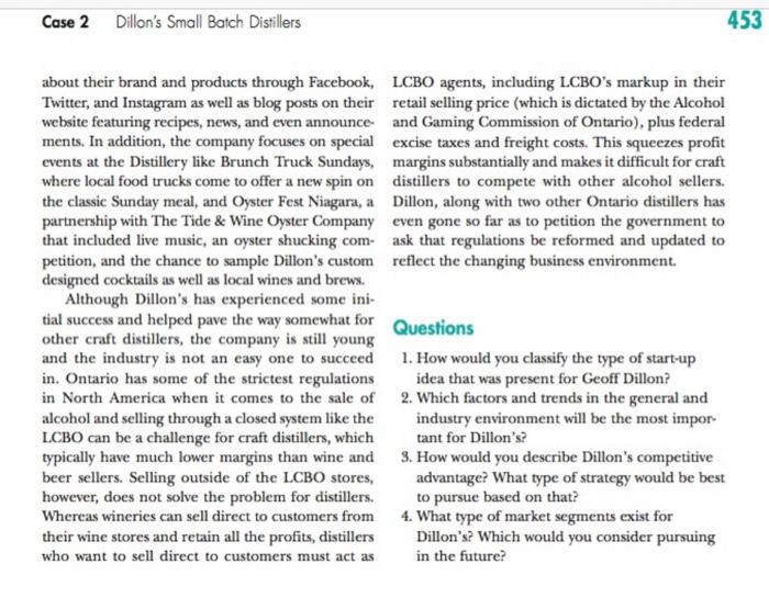 CASE 2 Dillon's Small Batch Distillers A Ithough