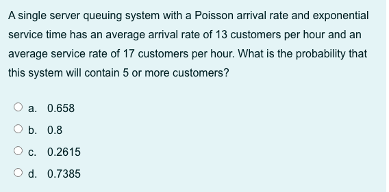 15. A single server queuing system with a Poisson