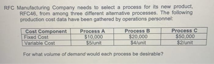 RFC Manufacturing Company needs to select a