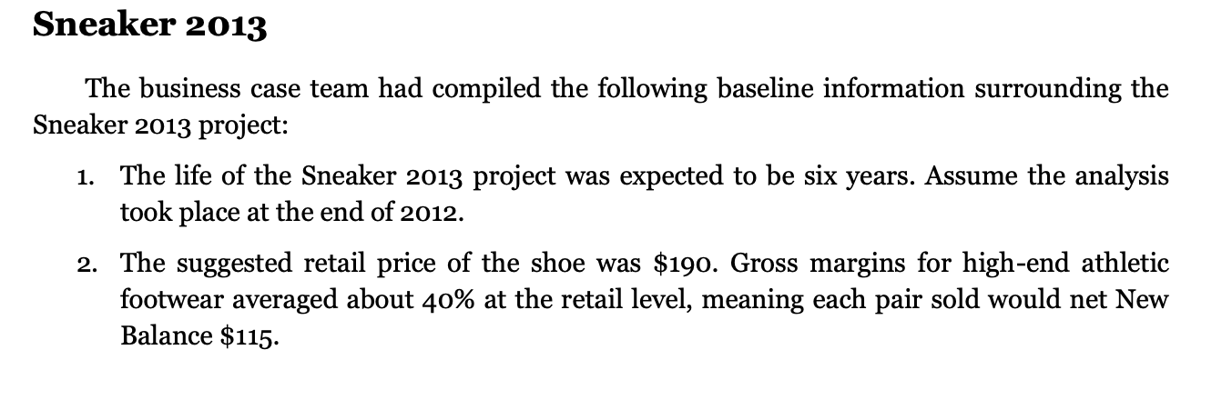 Sneaker 2013 The business case team had compiled