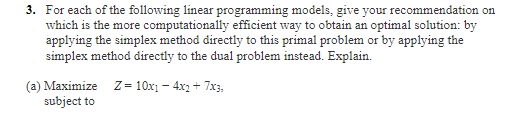 3. For each of the following linear programming
