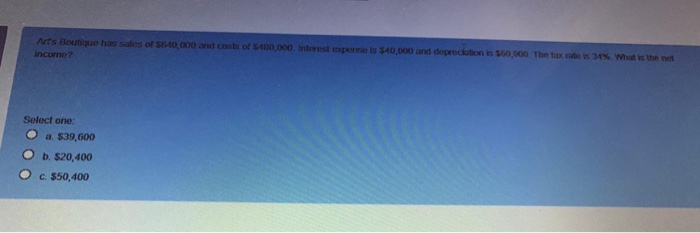 Art's Boutique has sales of $640,000 and out of