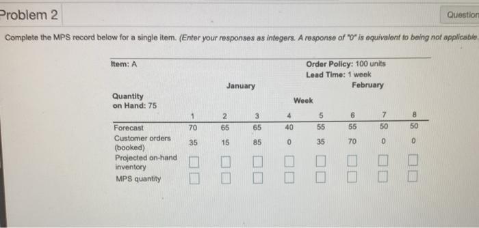 Problem 2 Question Complete the MPS record below