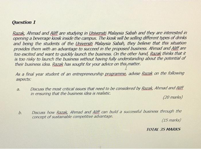 help asnwer question b Question 1 Razak, Ahmad