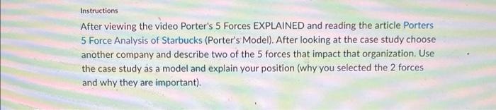 Instructions After viewing the video Porter's 5