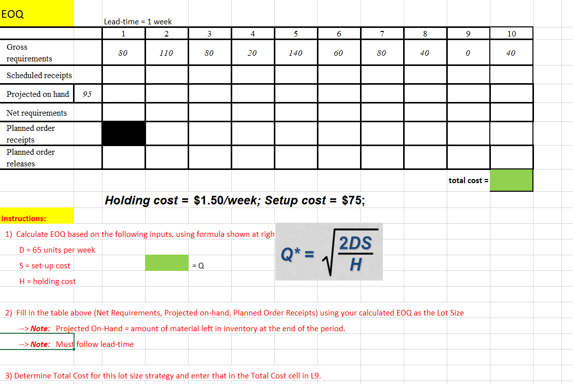 EOQ Lead-time = 1 week 1 3 4 5 6 7 8 9 10 80 110