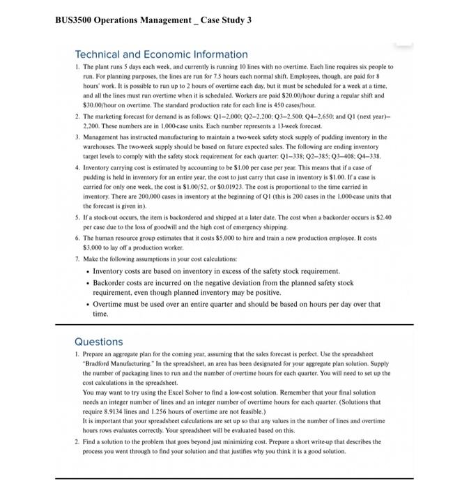 BUS3500 Operations Management Case Study 3