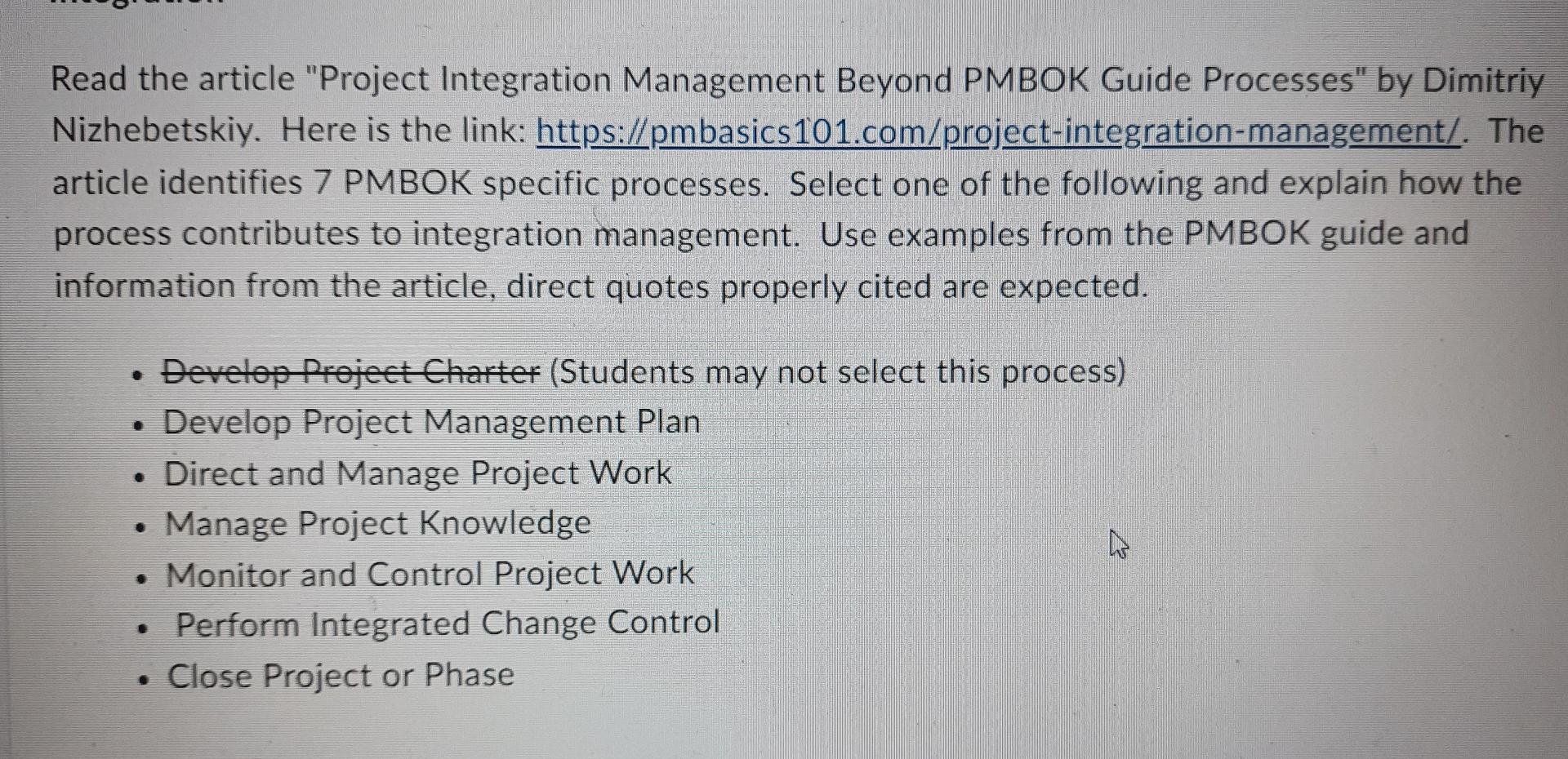 Read the article "Project Integration Management