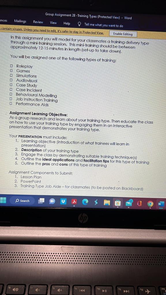 In this assignment you will model for your