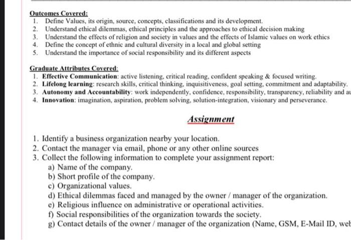 Outcomes Covered: 1. Define Values, its origin,