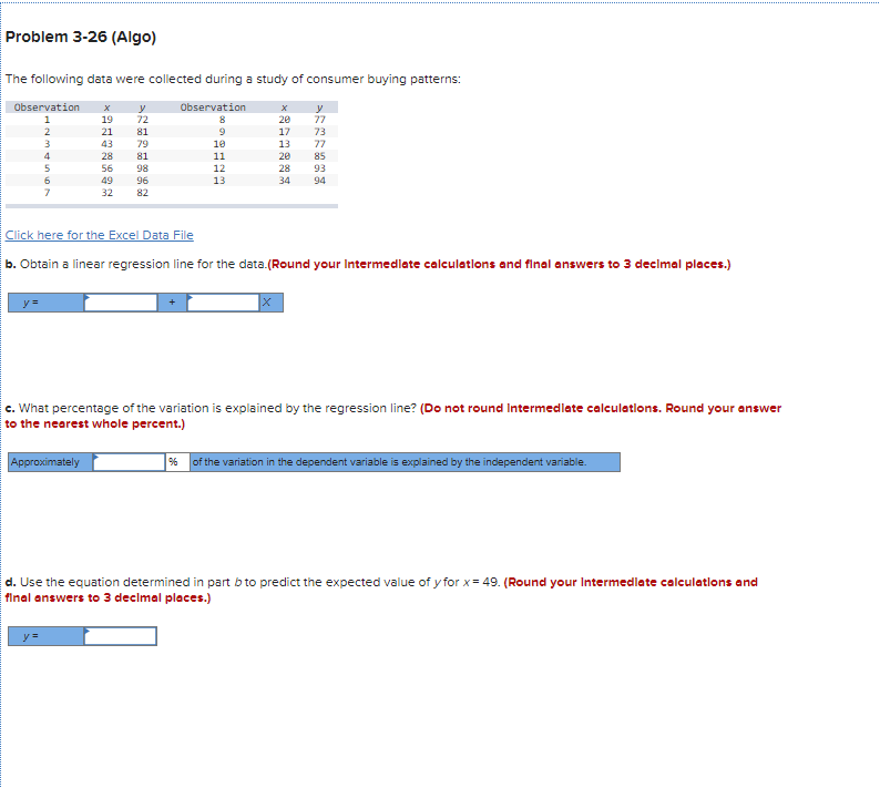 Problem 3-26 (Algo) The following data were