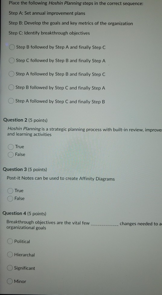 Place the following Hoshin Planning steps in the