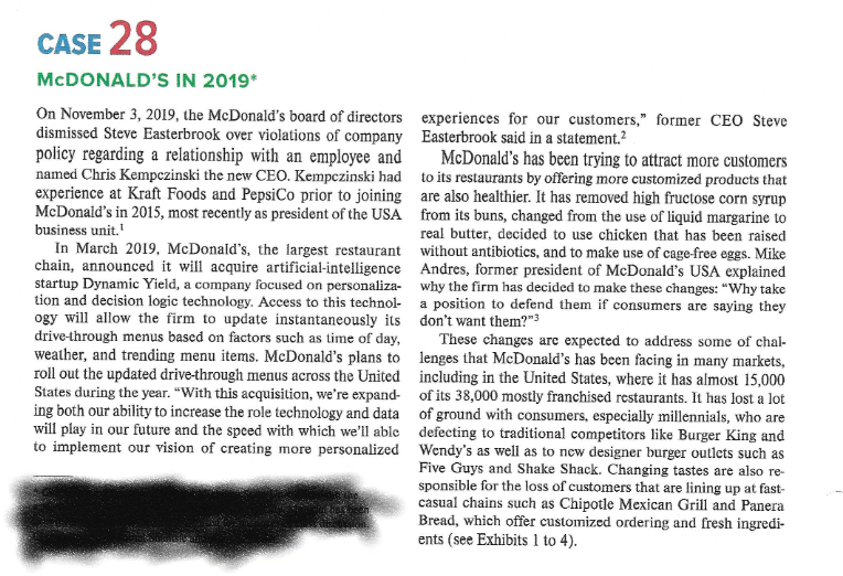 1. Based on Case Study 28 McDonalds (pg. C218)