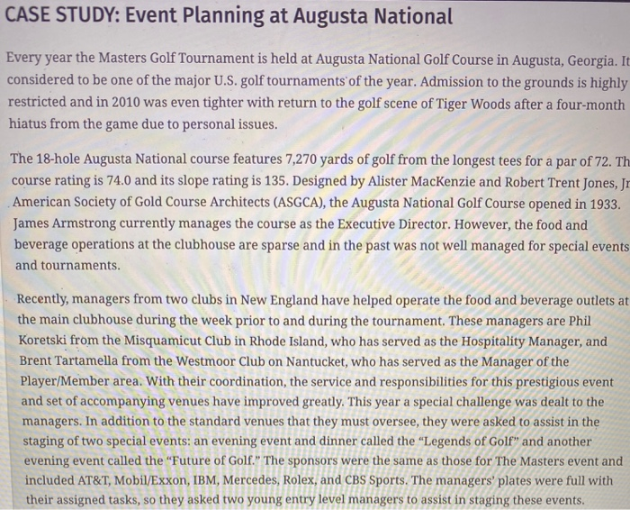 Case Study : Ch20 Event Planning at Augusta