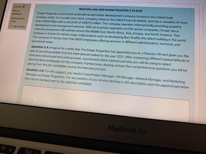 Question 3 Not yet Marked out of 10.00 Read the
