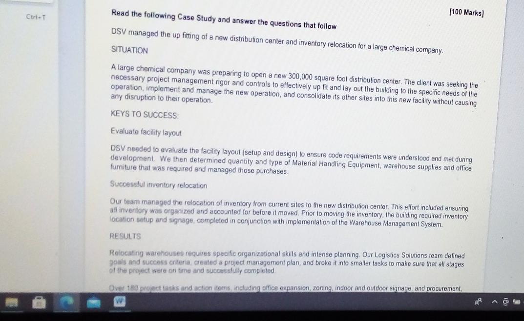 Ctr. Read the following Case Study and answer the