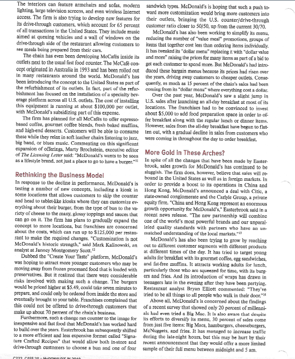 1. Based on Case Study 28 McDonalds (pg. C218)