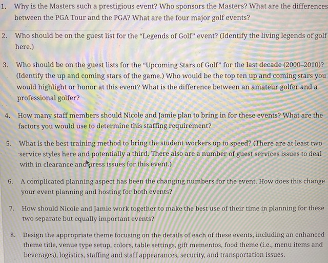 Case Study : Ch20 Event Planning at Augusta