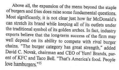 1. Based on Case Study 28 McDonalds (pg. C218)