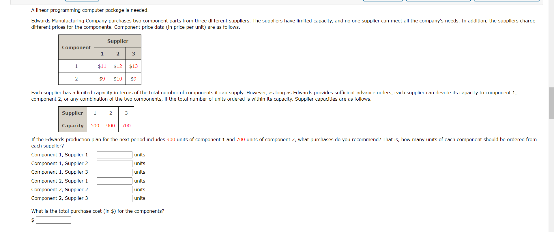 A linear programming computer package is needed.