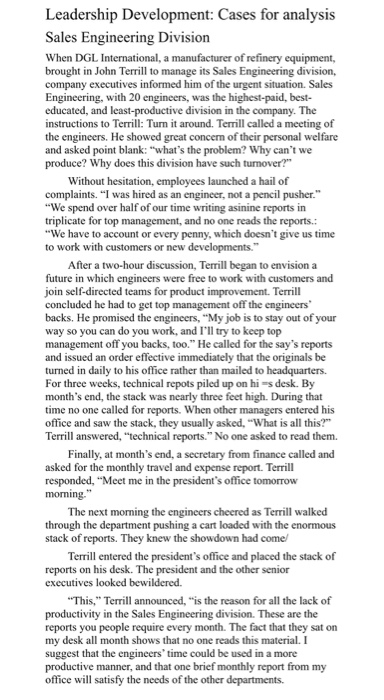 Leadership Development: Cases for analysis Sales