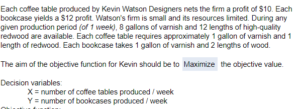 Need help with graph Each coffee table produced