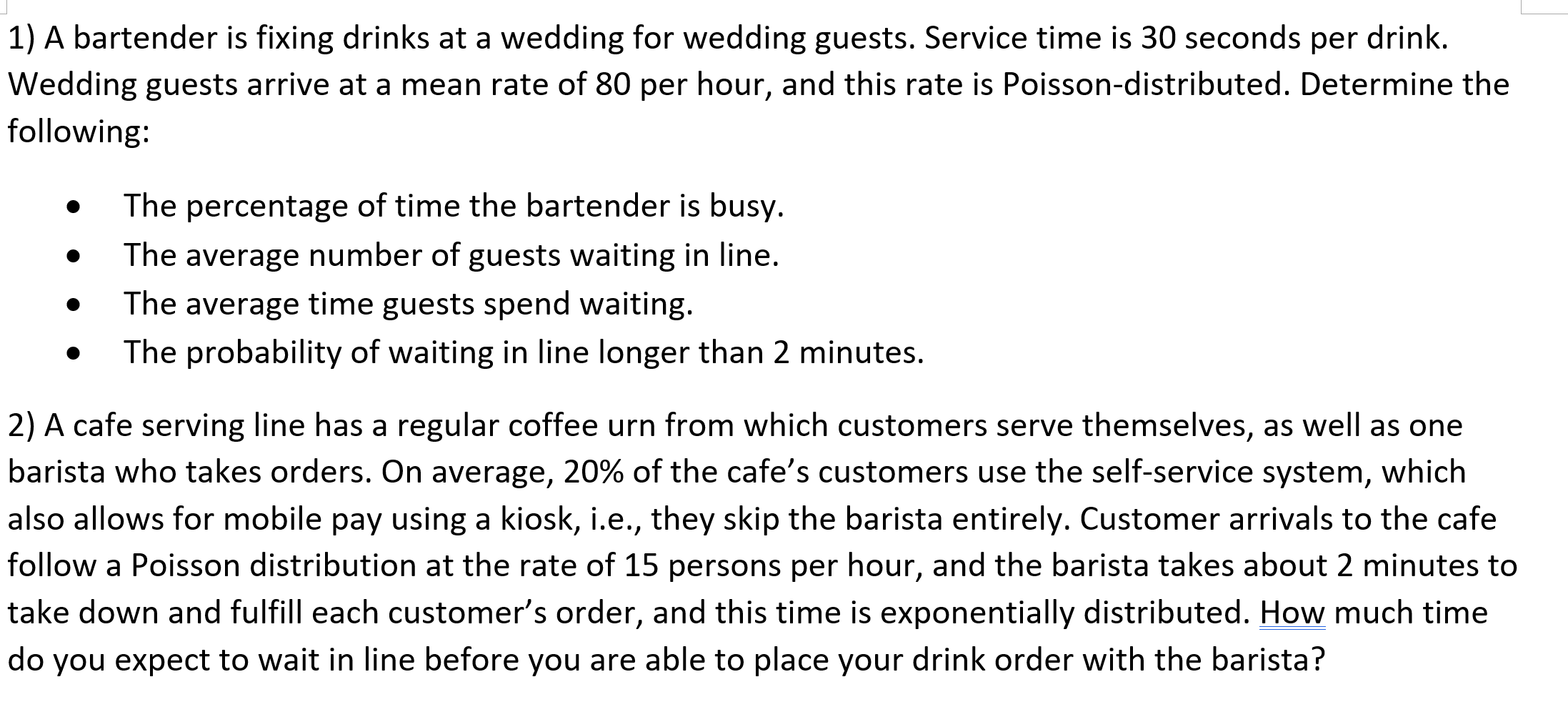 1) A bartender is fixing drinks at a wedding for