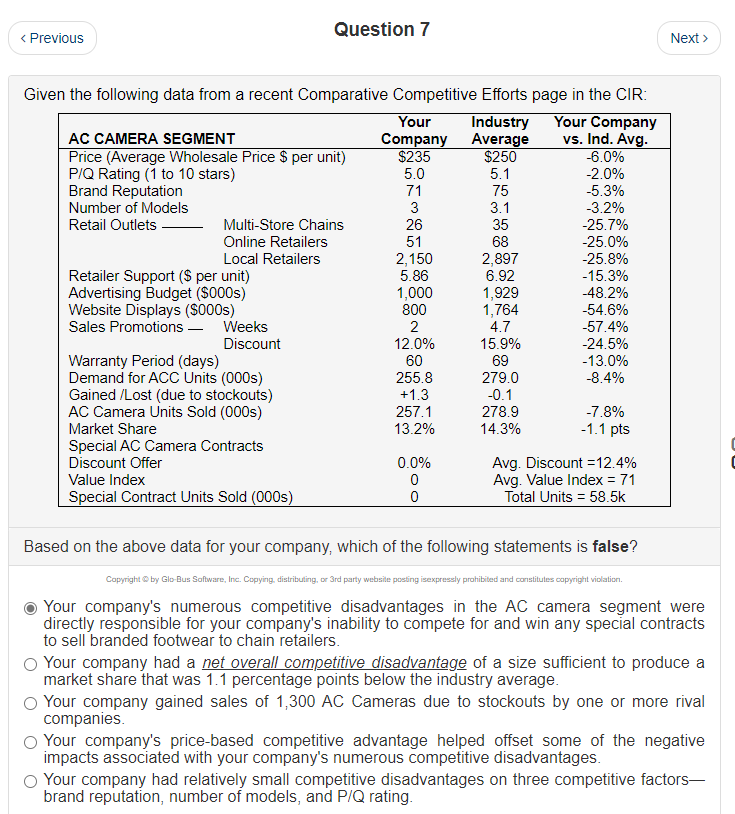 Question 7 Given the following data from a recent