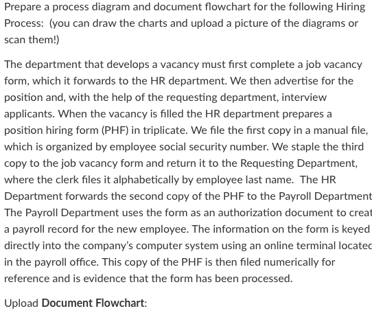 Prepare a process diagram and document flowchart