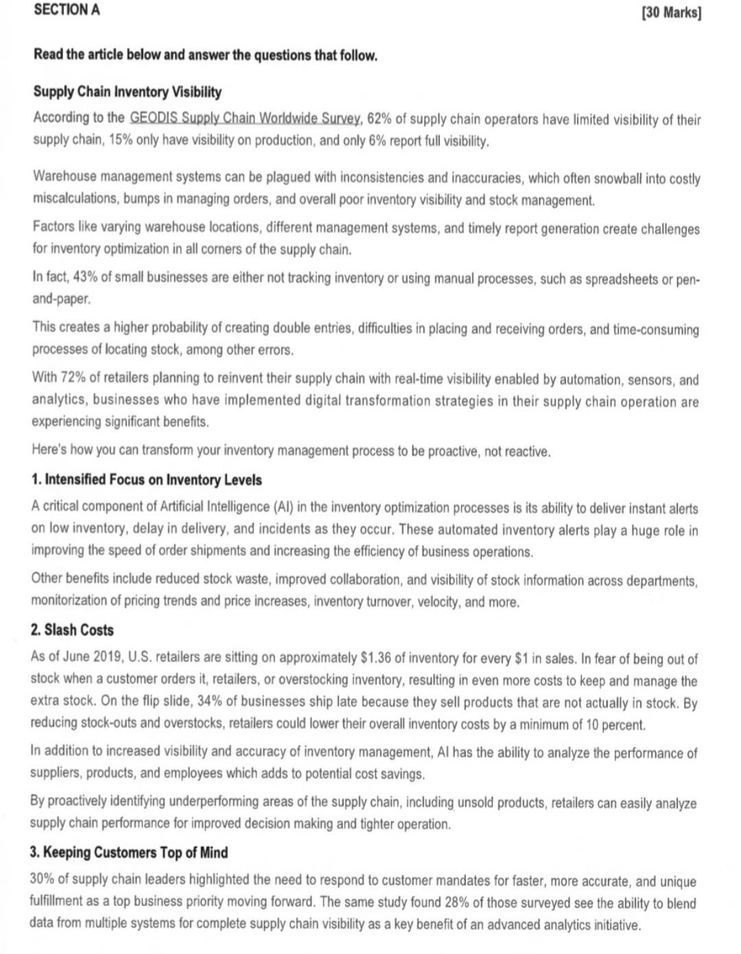 Answer all of question 2 SECTION A [30 Marks)