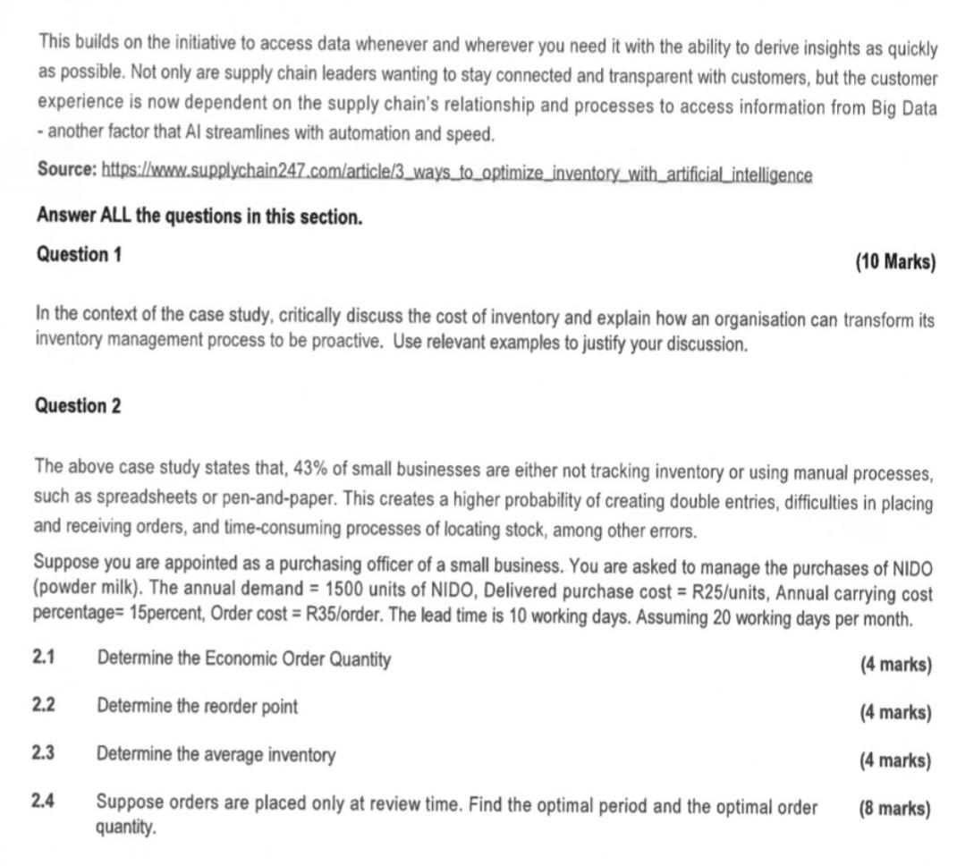 Answer all of question 2 SECTION A [30 Marks)