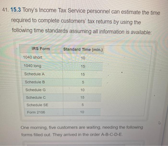41.15.3 Tony's Income Tax Service personnel can