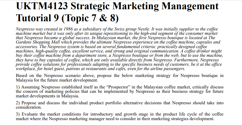 UKTM4123 Strategic Marketing Management Tutorial