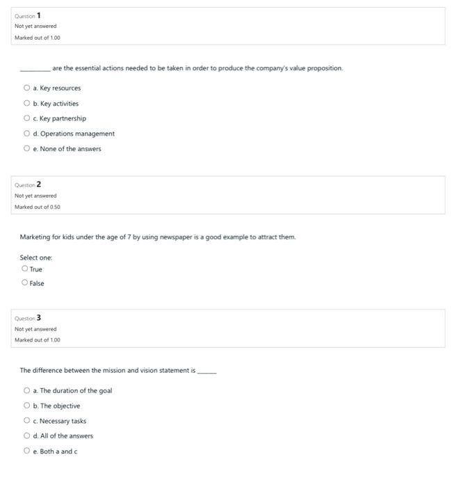 Question 1 Not yet answered Marked out of 100 are