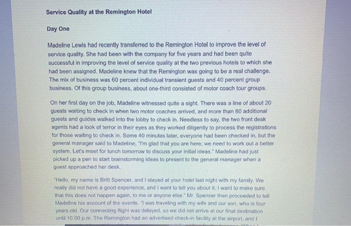 Service Quality at the Remington Hotel Day One