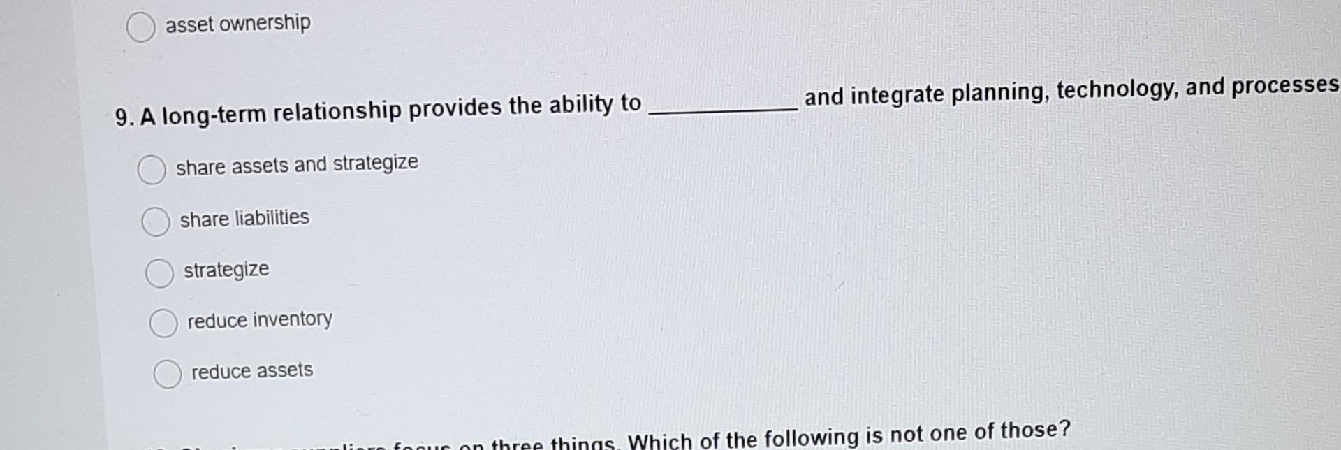q9 asset ownership and integrate planning,