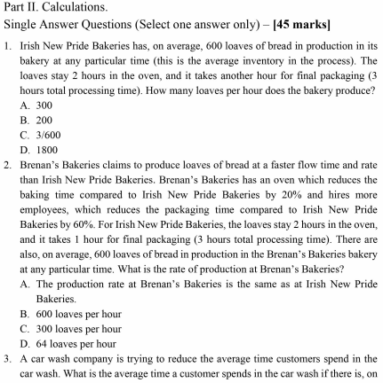 Could someone please help with questions Part II.