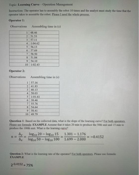 Topic: Learning Curve - Operation Management