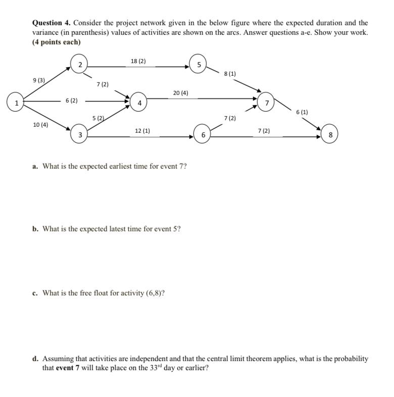 Question 4. Consider the project network given in