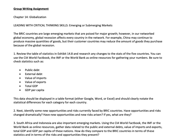 Group Writing Assignment Chapter 14: