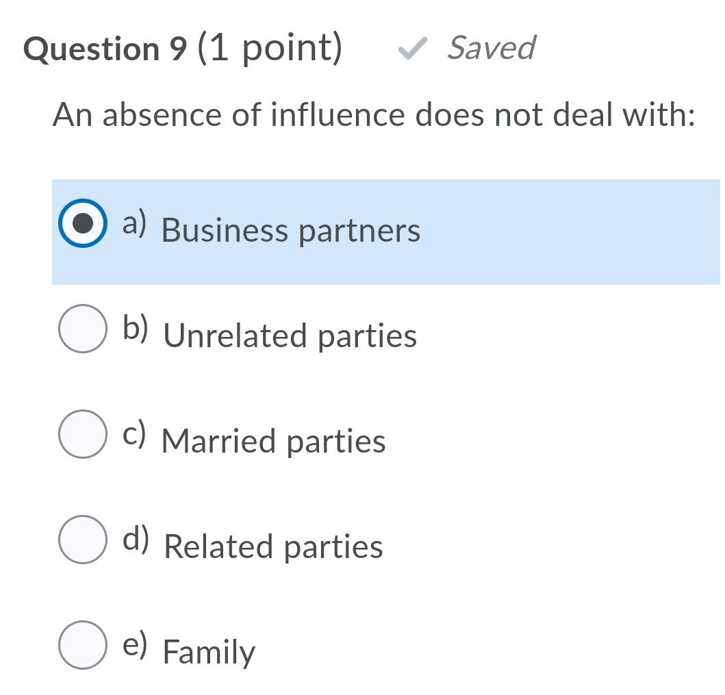 Question 9 (1 point) Saved An absence of