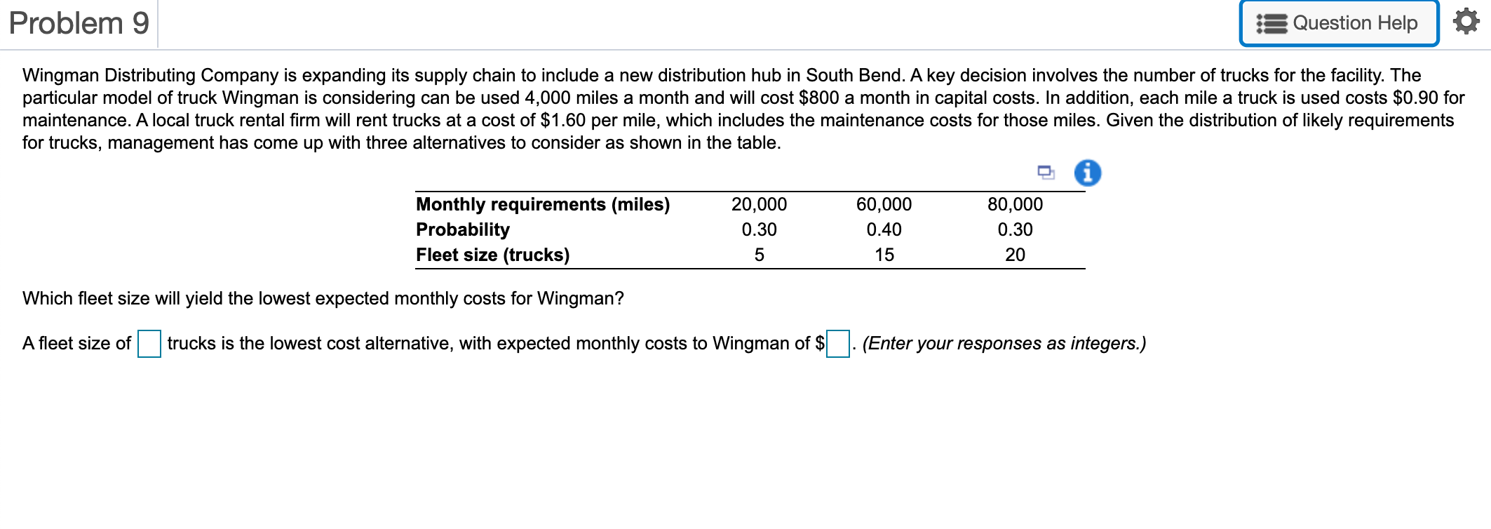 Problem 9 Question Help Wingman Distributing
