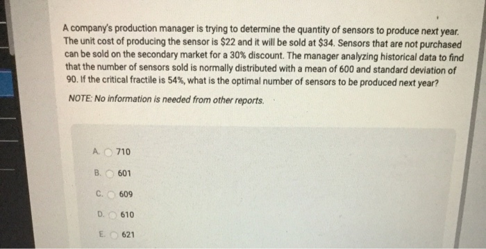 A company's production manager is trying to