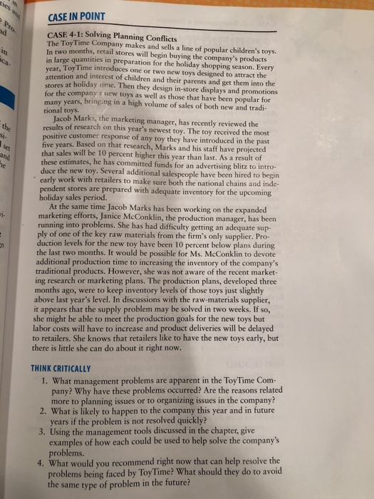 CASE IN POINT and CASE 4-1: Solving Planning