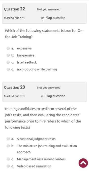 Question 22 Not yet answered Marked out of 1 p