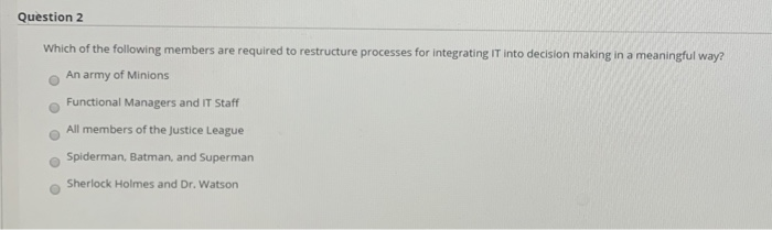 Question 1 Which of the following areas can be